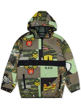 Men's Reason Camo Patchwork Windbreaker Jacket M Green Brown